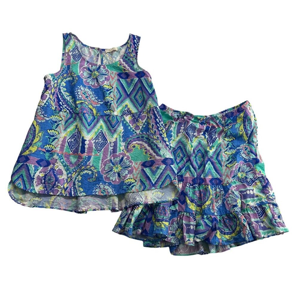 Escape By Habitat Clothes Crinkle Tank Blouse(S) & Skirt(M) Set Bright Tropical